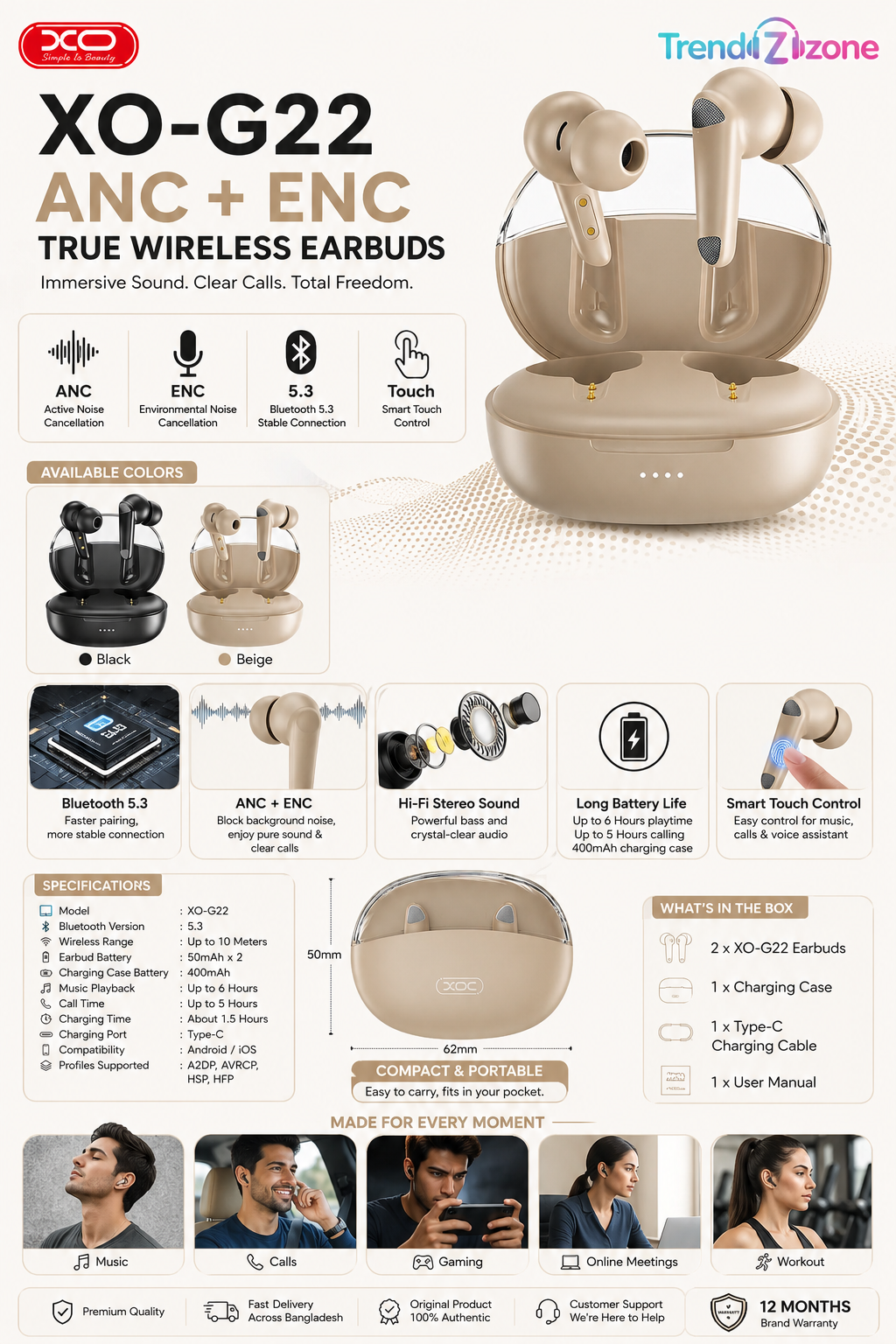 xo g22 anc enc earbuds infograph xo g22 anc enc earbuds infograph